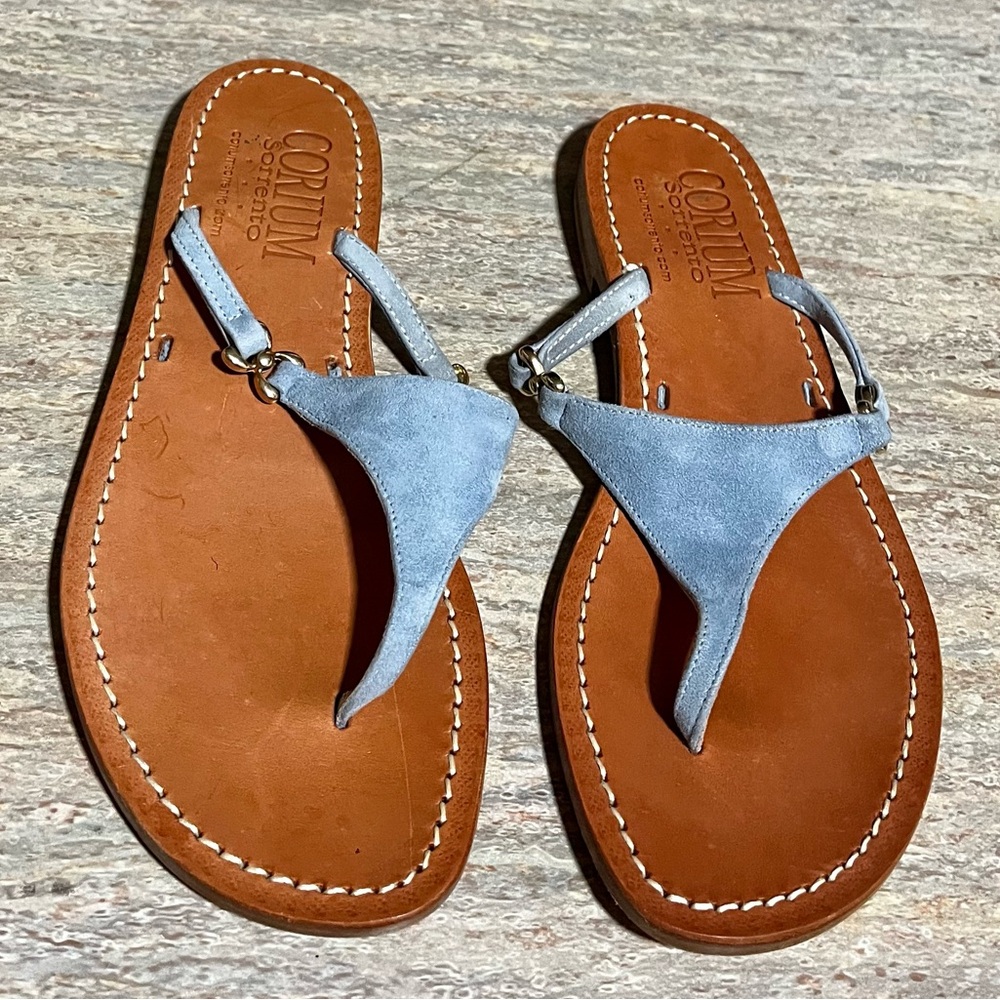 Corium Sorrento blue suede Italian thong sandals